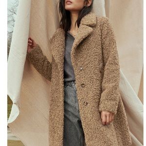 NWT Soia & Kyo Santhia Faux Shearling Coat- Toffee Fully Length camel Size S